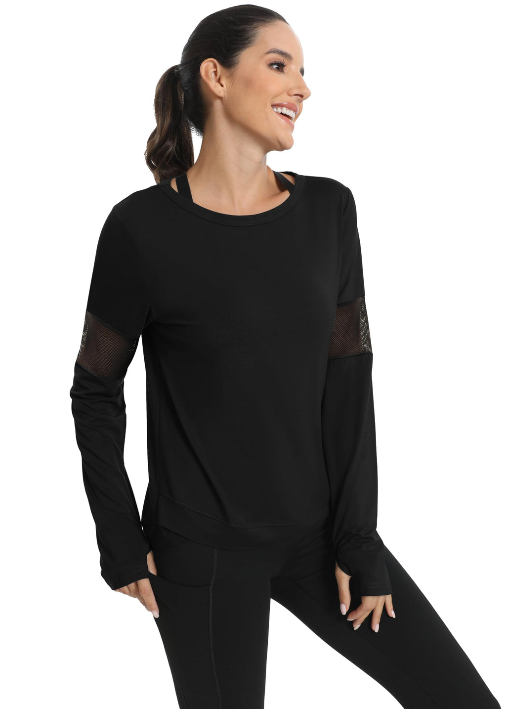 ICTIVE Long Sleeve Workout Shirts for Women Loose Fit Workout Tops for Women Running Shirts Women with Thumb Hole Long Sleeve Tee Shirts for Women Yoga Shirts for Women Gym Shirts Black M
