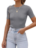 SAMPEEL Tshirts Shirts for Women Casual Summer Tops Short Sleeve Trendy Clothes L Grey