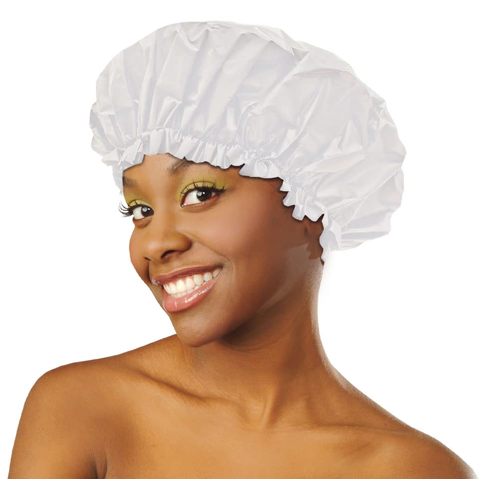 DONNA Shower Cap for Women Shower Caps for Women Reusable Waterproof Travel Accessories for Women Spa Large 1PC (WHITE)