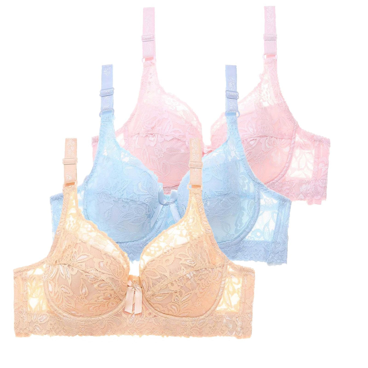 Generic Padded Lace Bralettes for Women Lace Bras for Women Underwire Plus Size Lace Bralettes for Women 4x-5x Lace Bras for Women 3 Pack Bras for Women All Day Comfort Bra (40) 40D 01-blue