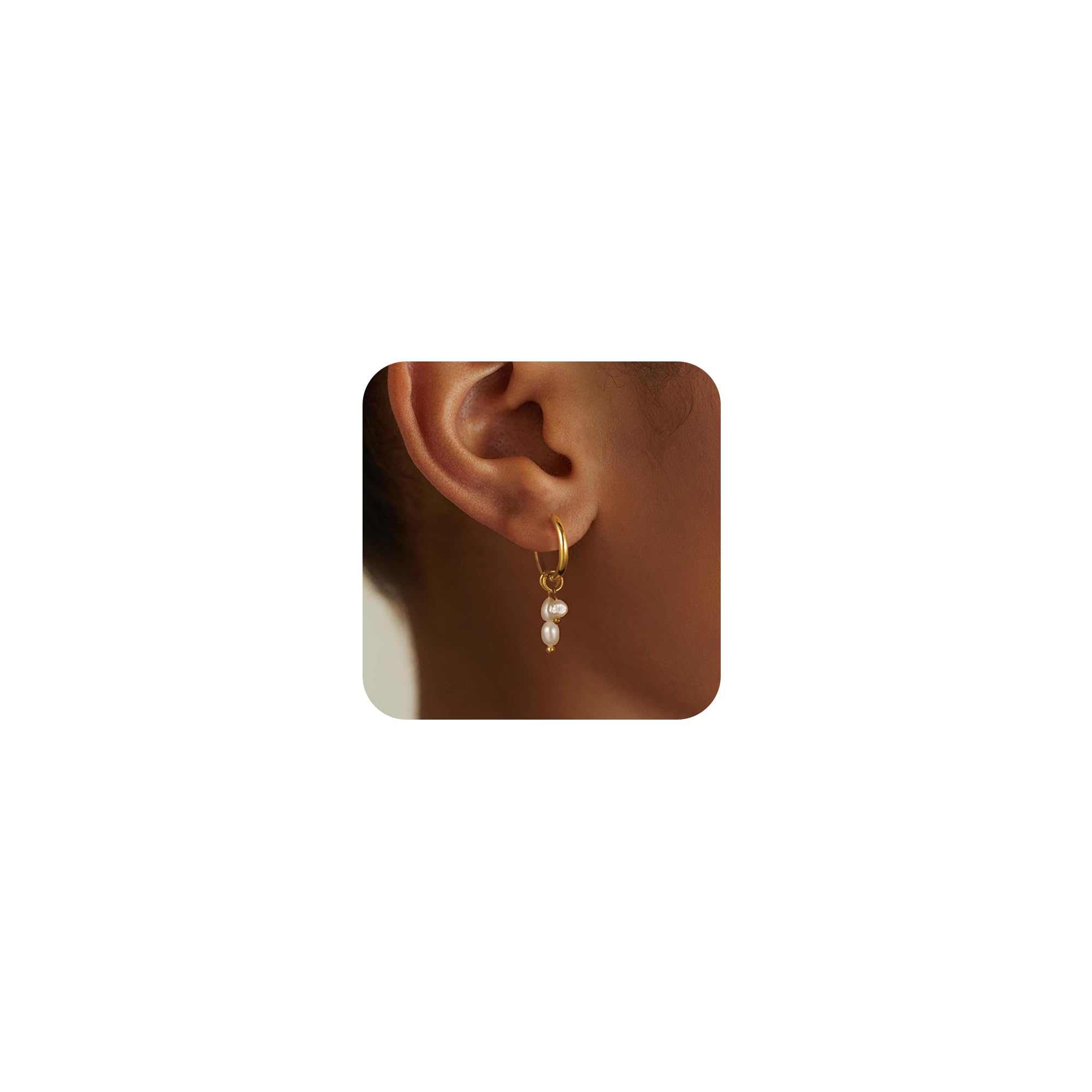 Plucar Pearl Earrings for Women - Gold Hoop Earrings for Women Pearl Dangle Earrings for Women Gold Earrings for Women Trendy 14K Gold Jewelry for Women