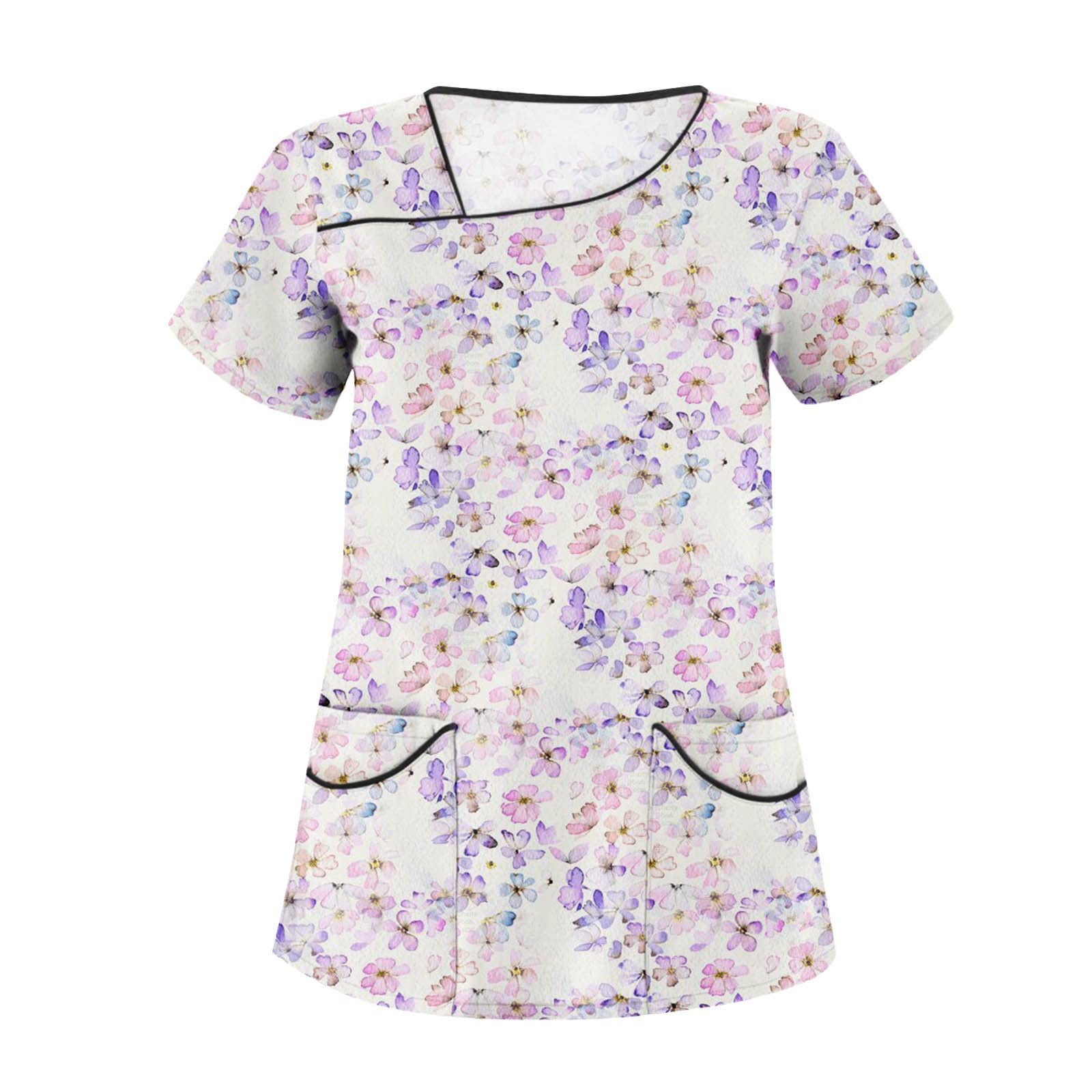 Scrubs for Women Scrub Tops Plus Size Scrubs Plus Size Scrubs for Women Scrub Tops Women Stretchy White Tops for Women 2024 T Shirt Y2k Clothes Athletic Tops for Women Womens Tops（1-PinkXL）