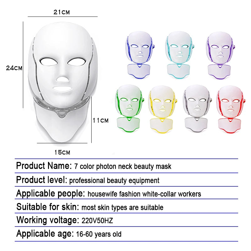 7 Colors LED Facial Mask with Neck Professional Beauty Neck Skin Care Face Rejuvenation Firming Anti Acne Therapy Whiting Mask