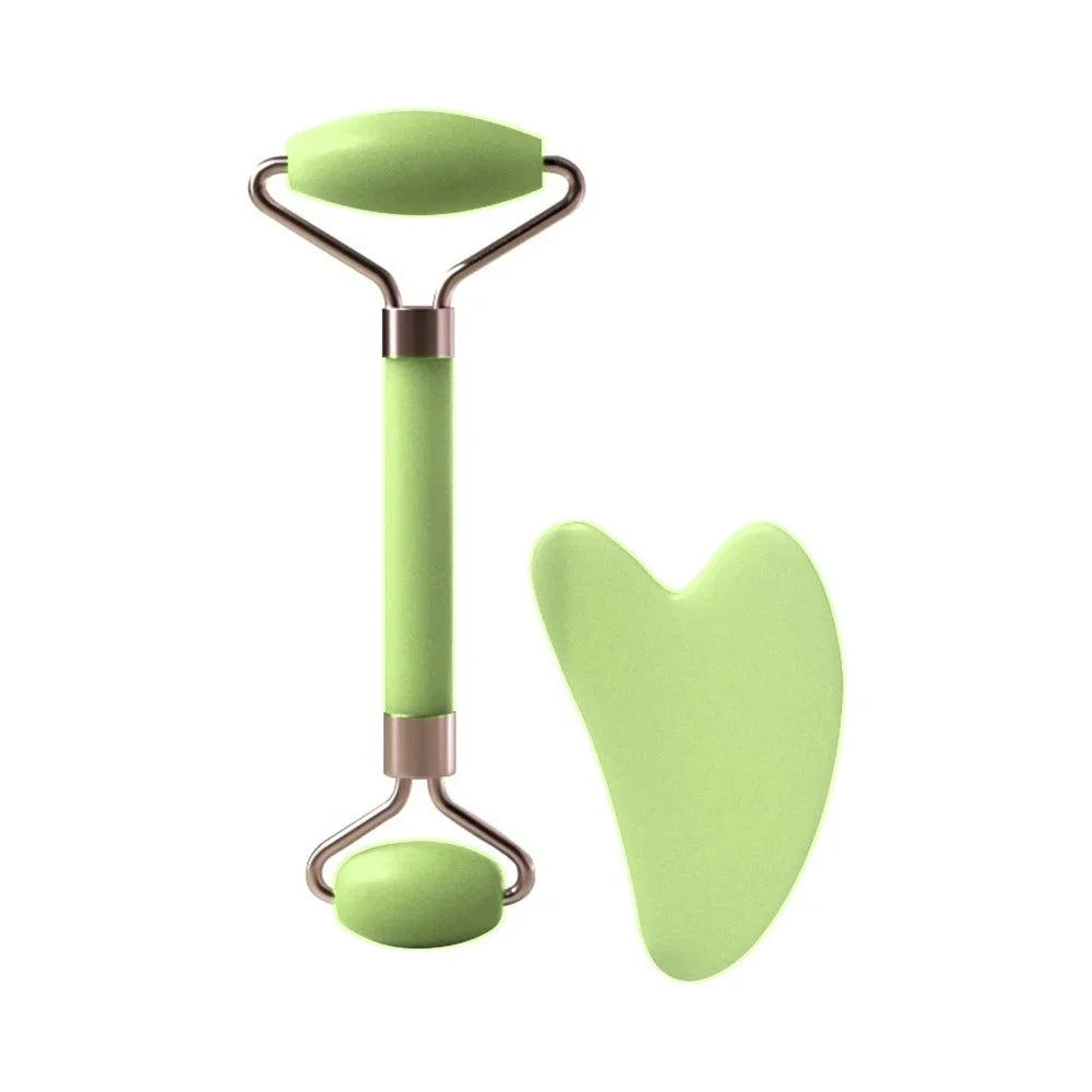 2PCS Facial Neck Beauty Massage Roller Skin Care Tools Double-Headed Natural Jade Relaxing Slimming Face Roller Gouache Scraper