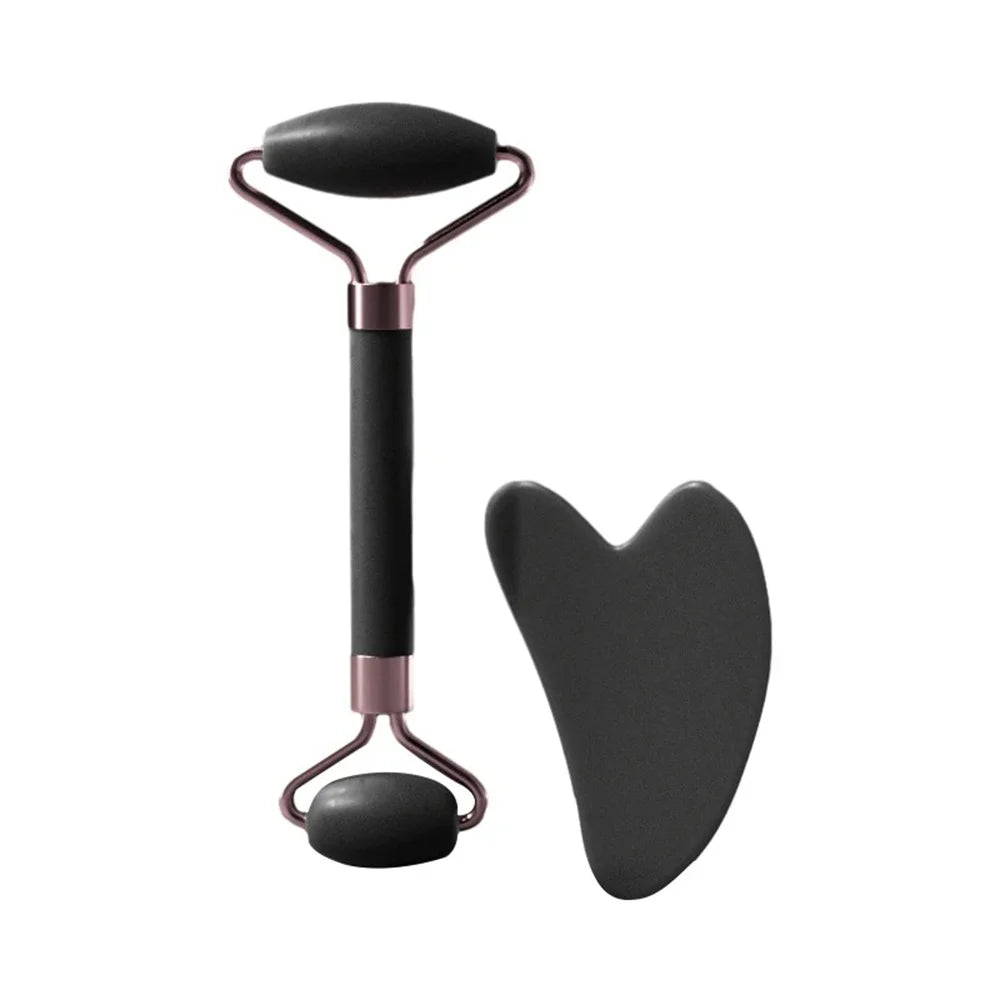 2PCS Facial Neck Beauty Massage Roller Skin Care Tools Double-Headed Natural Jade Relaxing Slimming Face Roller Gouache Scraper