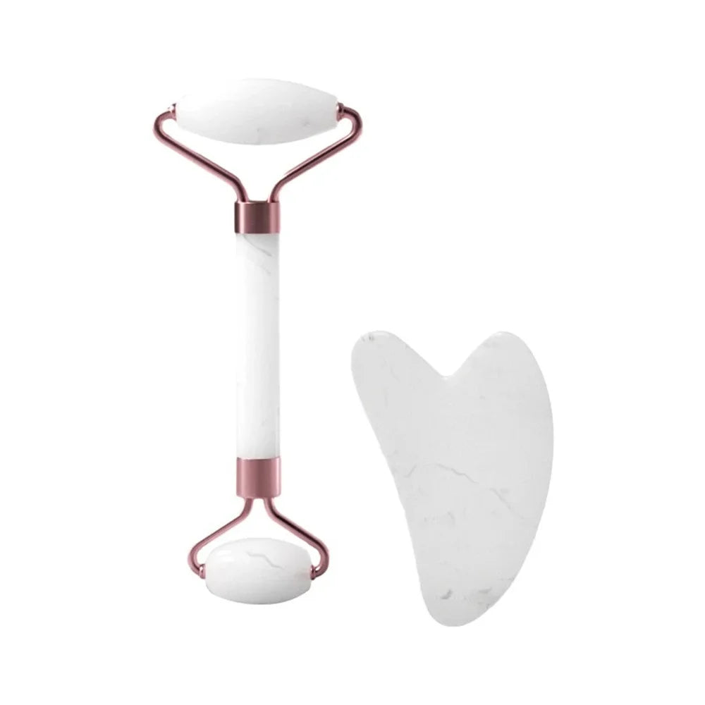 2PCS Facial Neck Beauty Massage Roller Skin Care Tools Double-Headed Natural Jade Relaxing Slimming Face Roller Gouache Scraper