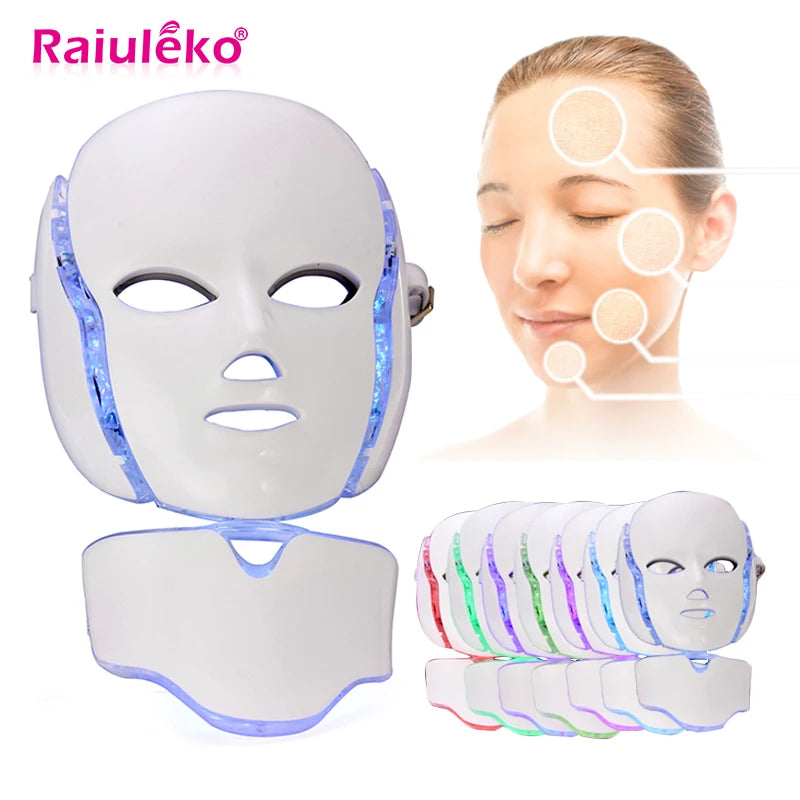 7 Colors LED Facial Mask with Neck Professional Beauty Neck Skin Care Face Rejuvenation Firming Anti Acne Therapy Whiting Mask