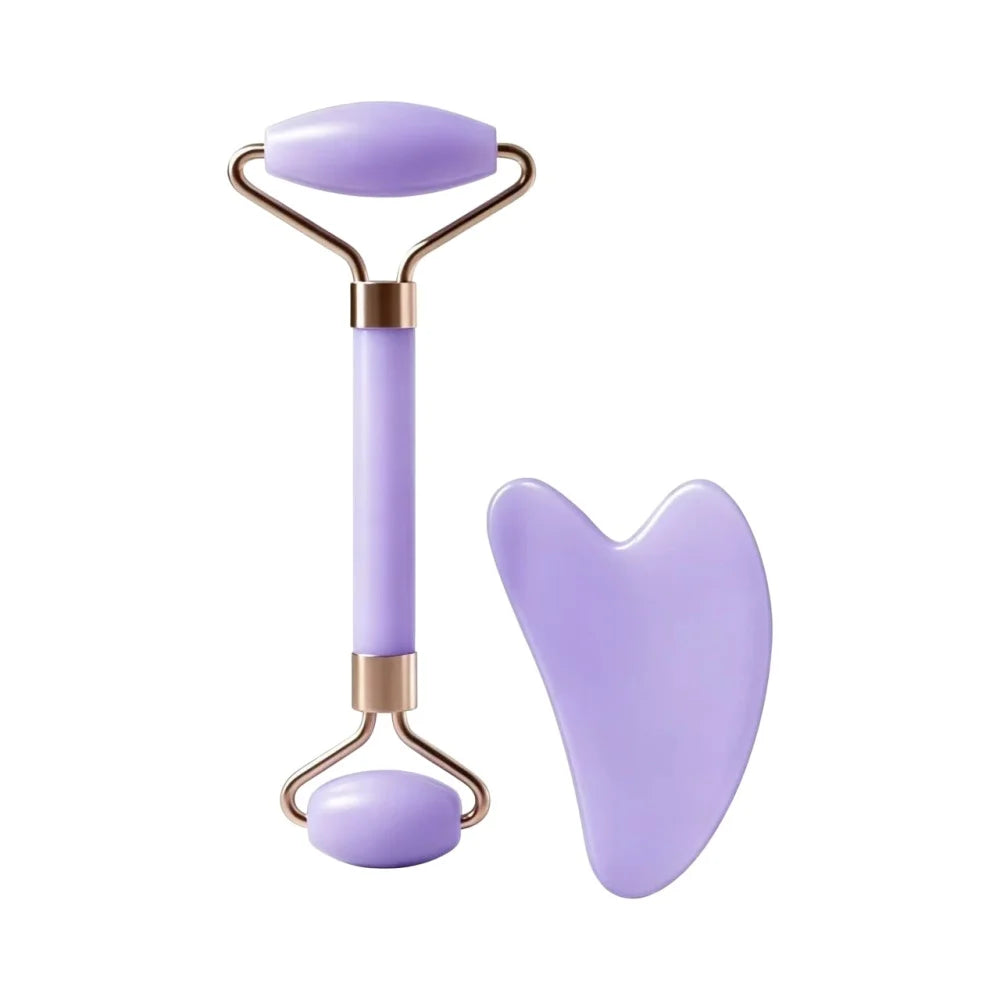 2PCS Facial Neck Beauty Massage Roller Skin Care Tools Double-Headed Natural Jade Relaxing Slimming Face Roller Gouache Scraper