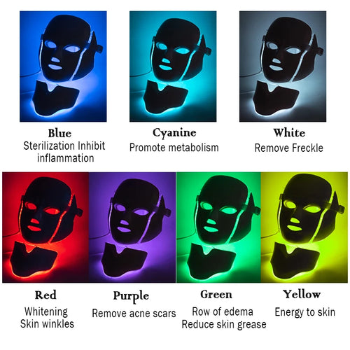 7 Colors LED Facial Mask with Neck Professional Beauty Neck Skin Care Face Rejuvenation Firming Anti Acne Therapy Whiting Mask