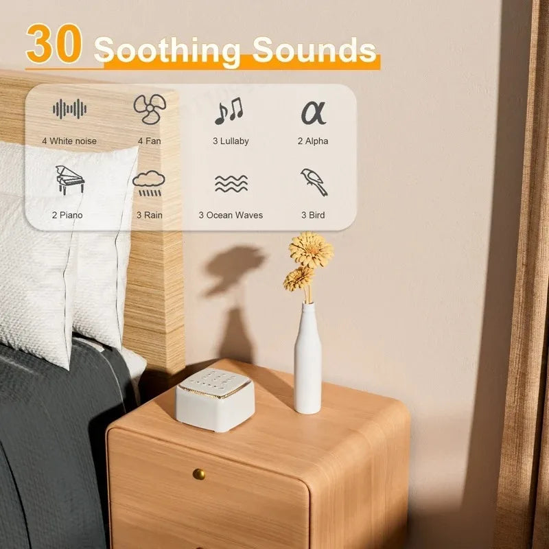 White Noise Machine Rechargeable Sound Device with 30 Soothing Sounds & Warm Light for Better Sleep