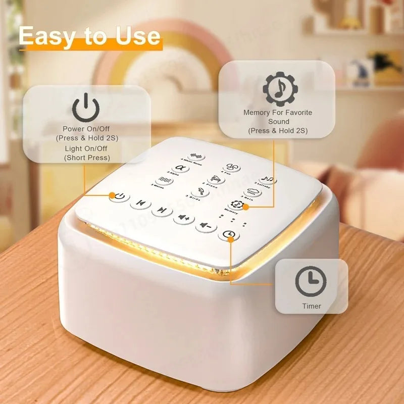 White Noise Machine Rechargeable Sound Device with 30 Soothing Sounds & Warm Light for Better Sleep