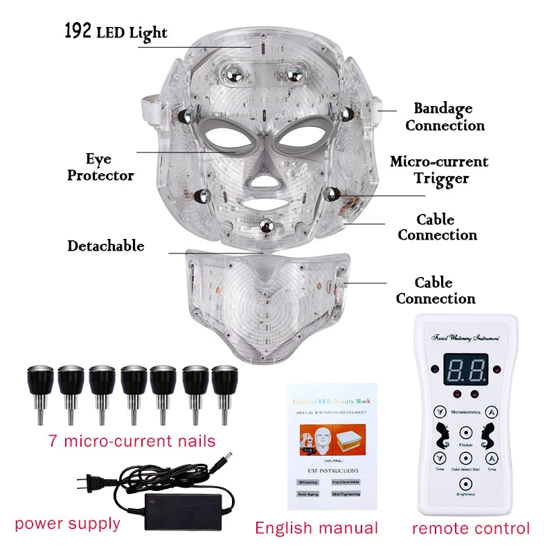7 Colors LED Facial Mask with Neck Professional Beauty Neck Skin Care Face Rejuvenation Firming Anti Acne Therapy Whiting Mask
