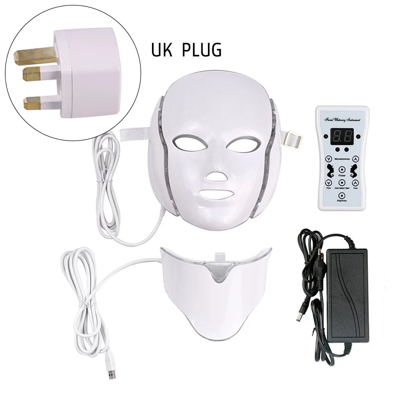 7 Colors LED Facial Mask with Neck Professional Beauty Neck Skin Care Face Rejuvenation Firming Anti Acne Therapy Whiting Mask