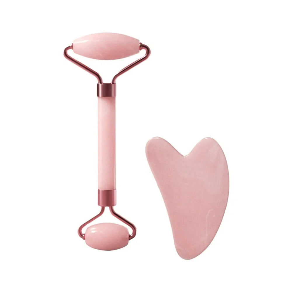 2PCS Facial Neck Beauty Massage Roller Skin Care Tools Double-Headed Natural Jade Relaxing Slimming Face Roller Gouache Scraper