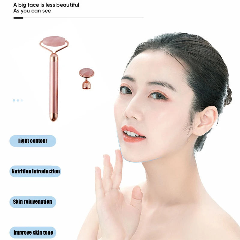 Jade Roller Electric Massager 2-in-1 V Face Lifting Tool for Slimming Anti-Aging Puffiness Relief Double Chin Reduction