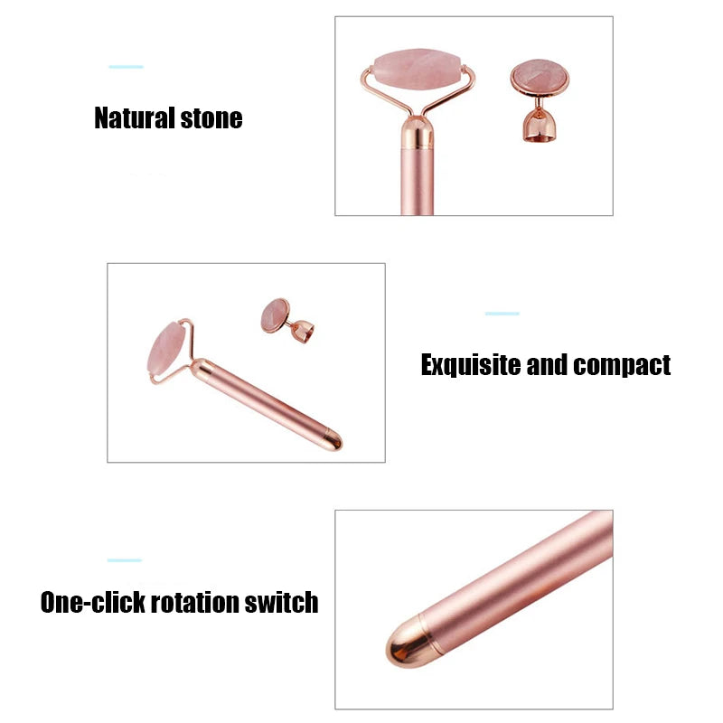 Jade Roller Electric Massager 2-in-1 V Face Lifting Tool for Slimming Anti-Aging Puffiness Relief Double Chin Reduction