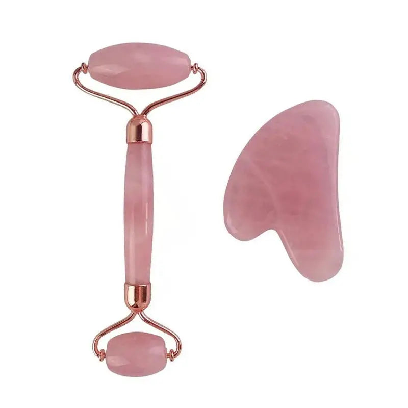 Hot Selling Pink Jade Roller for Wrinkle Reduction Massager Natural Reduce Stress Set