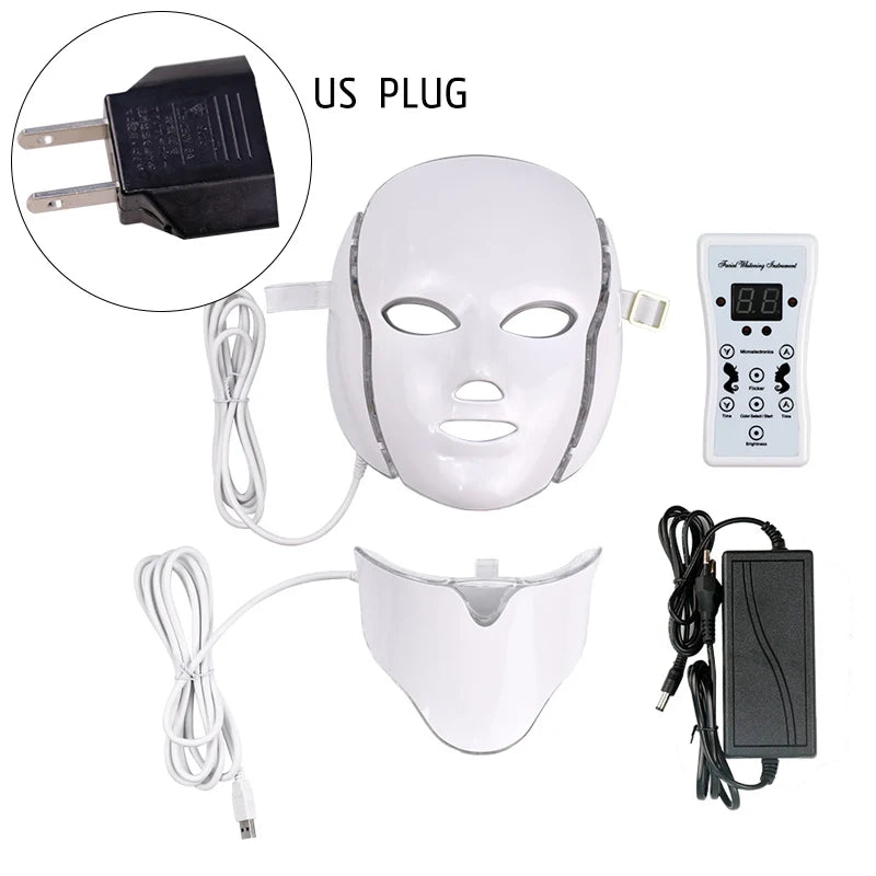 7 Colors LED Facial Mask with Neck Professional Beauty Neck Skin Care Face Rejuvenation Firming Anti Acne Therapy Whiting Mask