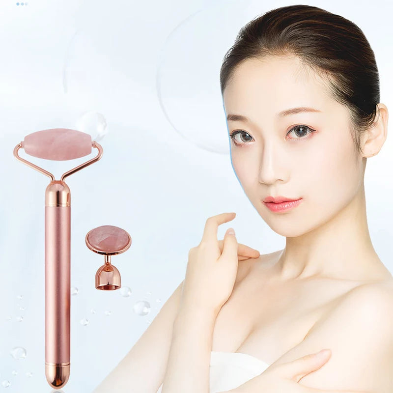 Jade Roller Electric Massager 2-in-1 V Face Lifting Tool for Slimming Anti-Aging Puffiness Relief Double Chin Reduction