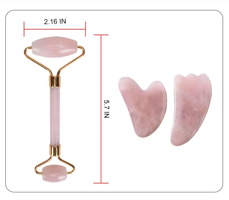 Hot Selling Pink Jade Roller for Wrinkle Reduction Massager Natural Reduce Stress Set