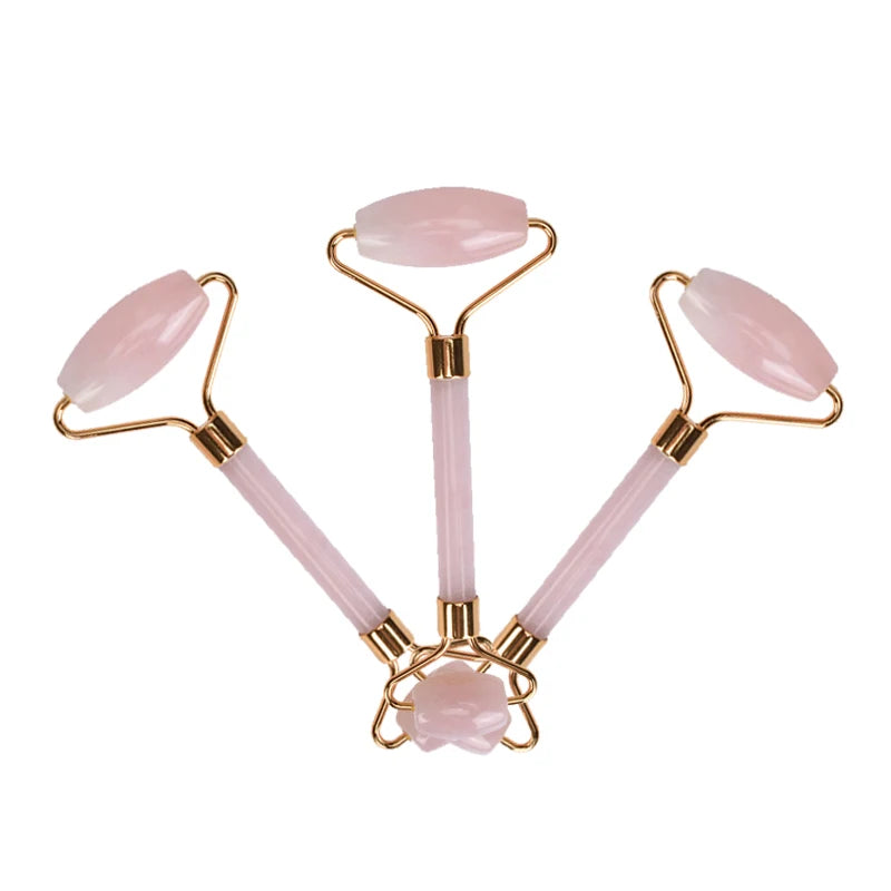 Hot Selling Pink Jade Roller for Wrinkle Reduction Massager Natural Reduce Stress Set