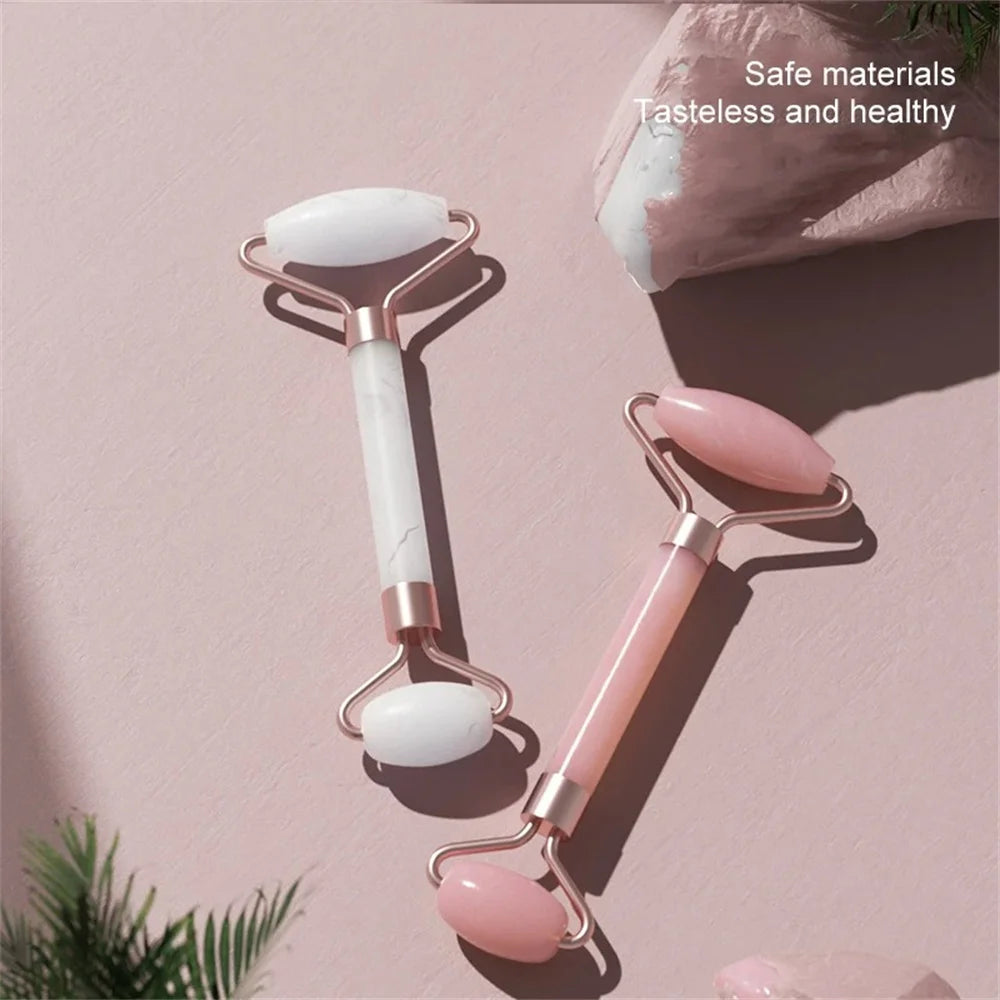 2PCS Facial Neck Beauty Massage Roller Skin Care Tools Double-Headed Natural Jade Relaxing Slimming Face Roller Gouache Scraper