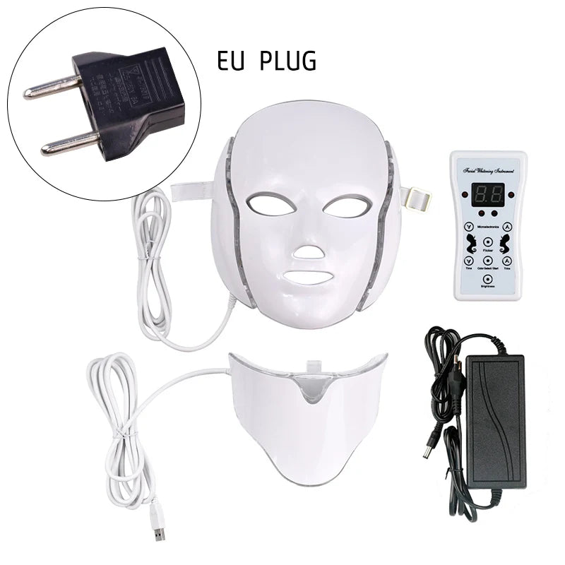 7 Colors LED Facial Mask with Neck Professional Beauty Neck Skin Care Face Rejuvenation Firming Anti Acne Therapy Whiting Mask