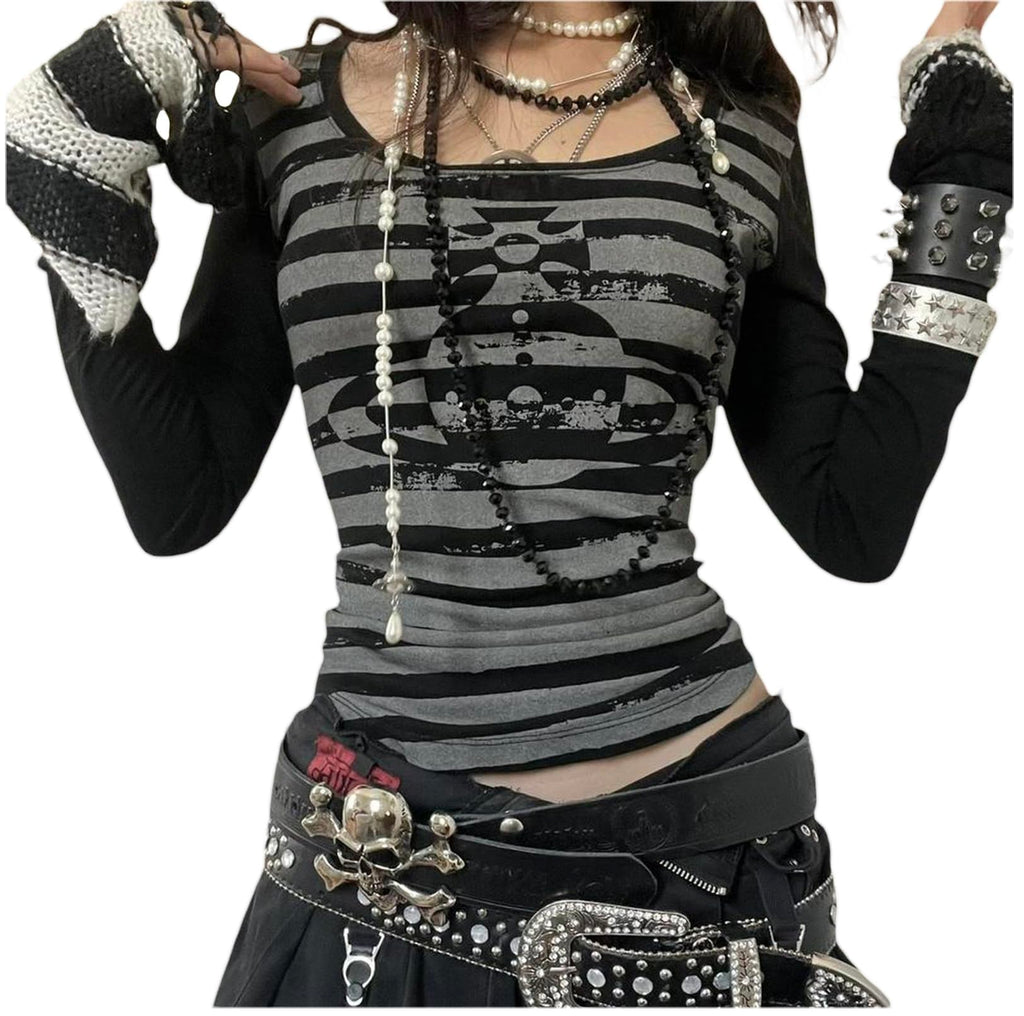 Lucakuins Women Y2k Long Sleeve Tops Fairy Grunge Graphic Tee Shirts Fairycore Aesthetic Fall Clothes Harajuku 90s Streetwear