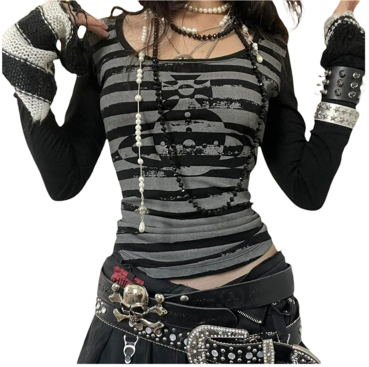 Lucakuins Women Y2k Long Sleeve Tops Fairy Grunge Graphic Tee Shirts Fairycore Aesthetic Fall Clothes Harajuku 90s Streetwear
