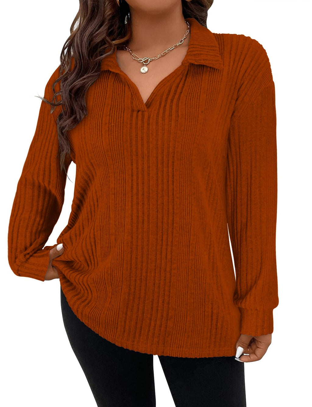 Koscacy Plus Size Long Sleeve Tops for Women 4X Country Concert Outfits Fall Clothes Women Trendy Cute Teacher Sweater Tops Caramel 4XL